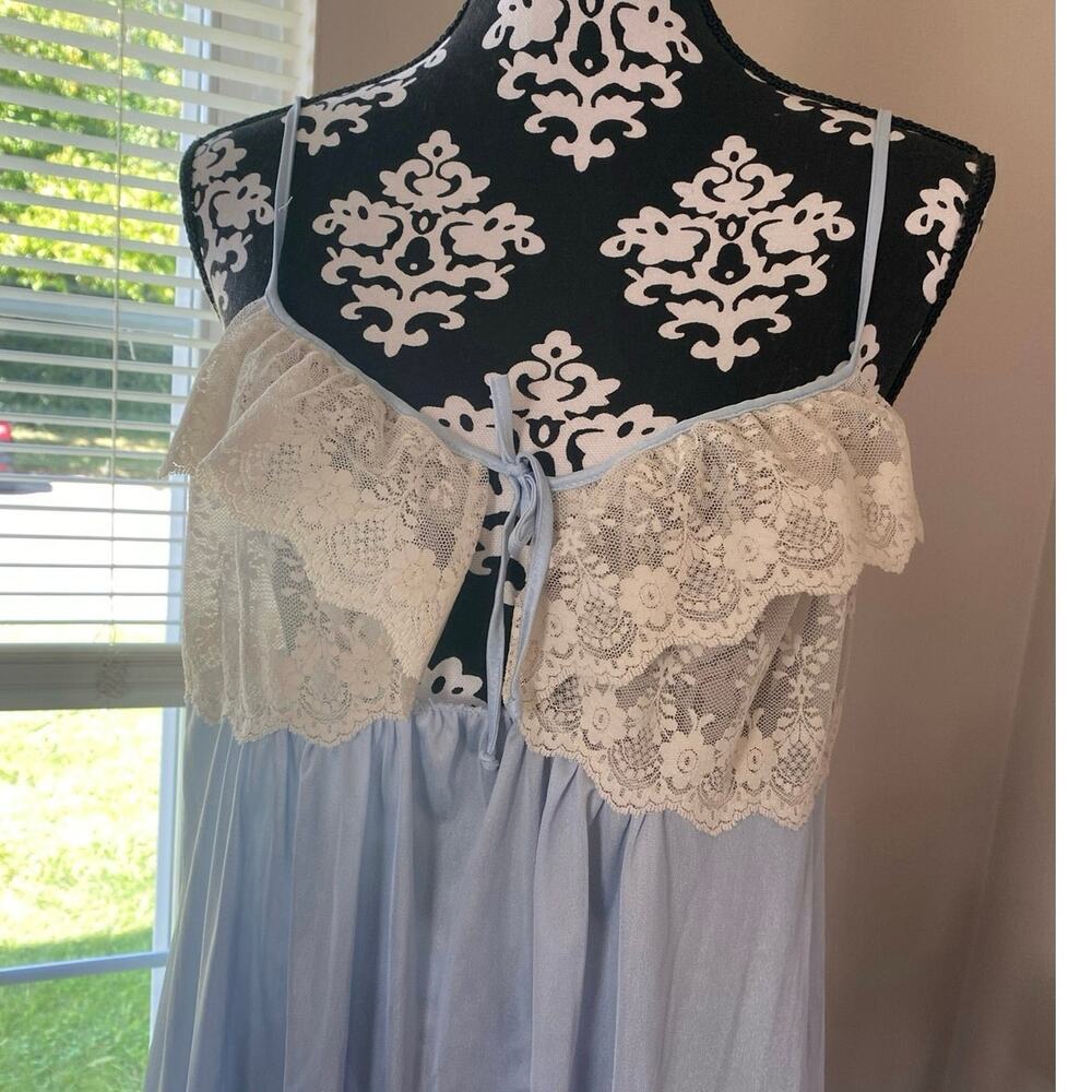Vintage Diane Von Furstenberg Nightgown Blue Sheer Lace Top Size M (L) As Is *